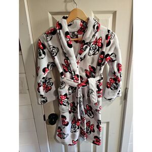 Girls DISNEY MINNIE MOUSE white fleece flame resistant bathrobe size M (8)